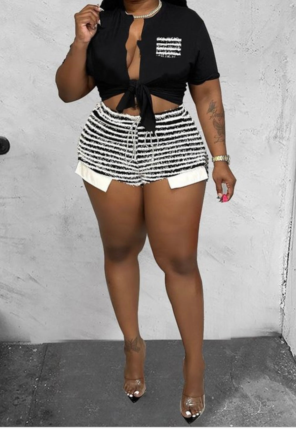 CROP TOP STRIPY SHORT SET