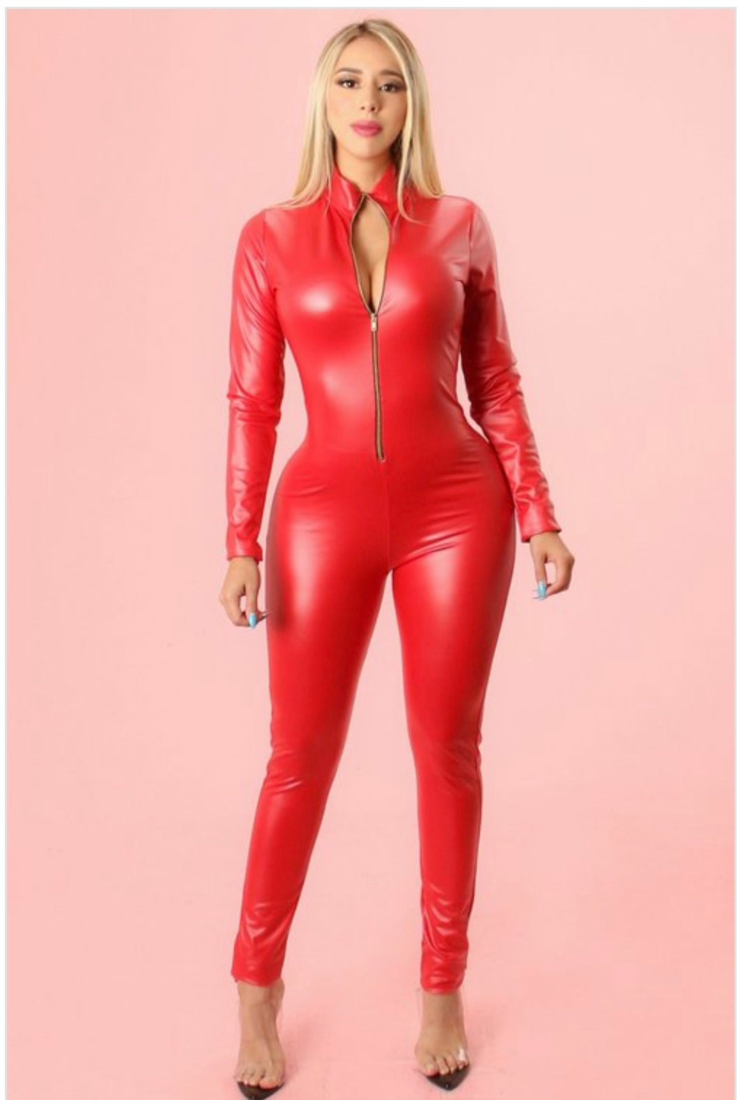 FAUX LONG SLEEVE BODYCON JUMPSUIT